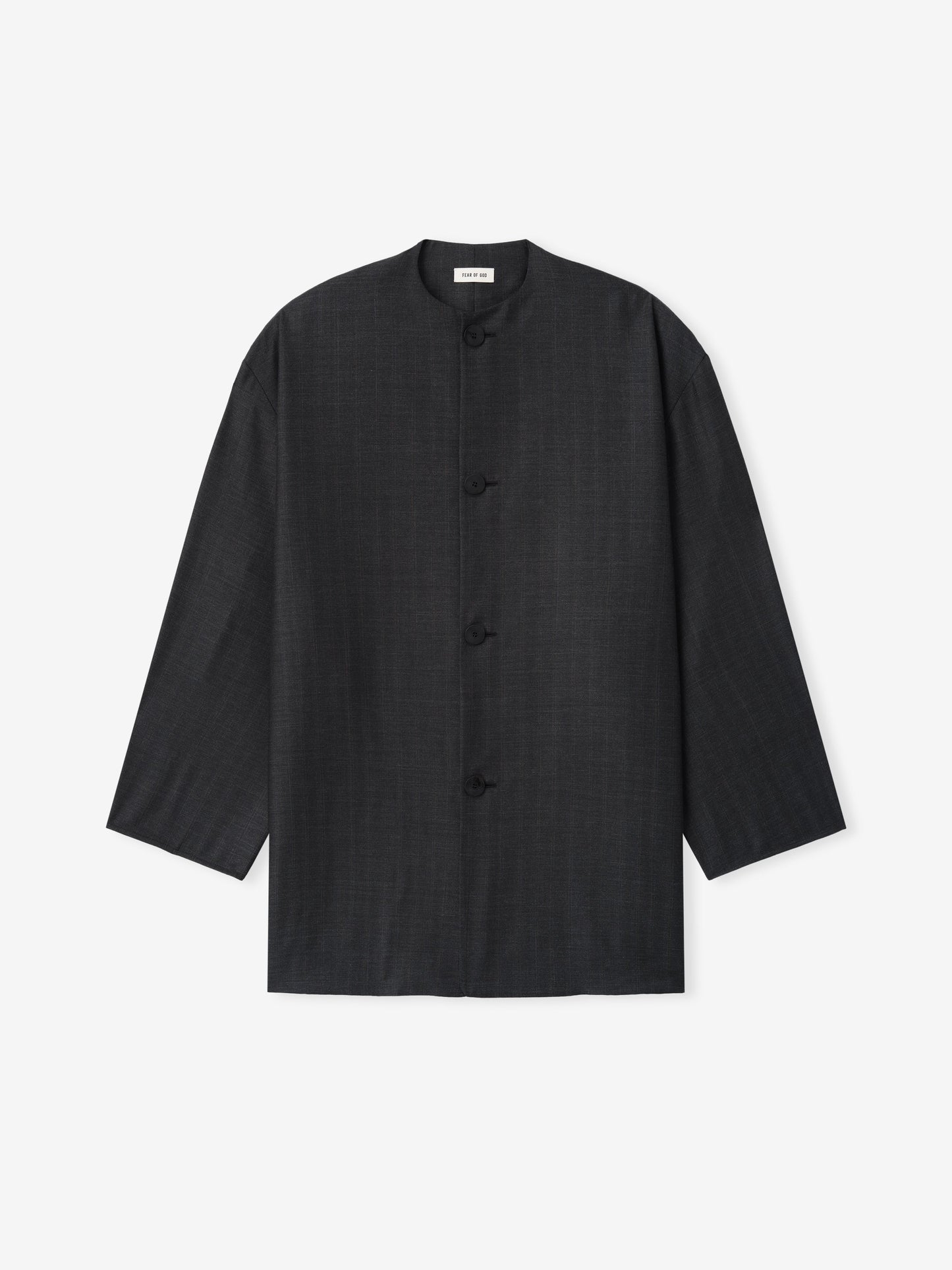 Grey Striped Wool Collarless Sport Jacket